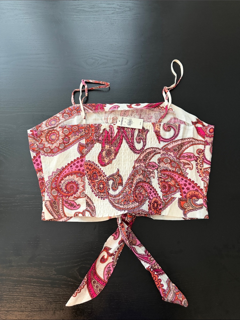Express - Paisley Tie-Front Crop Top in Pink and Cream - Picture 2 of 3